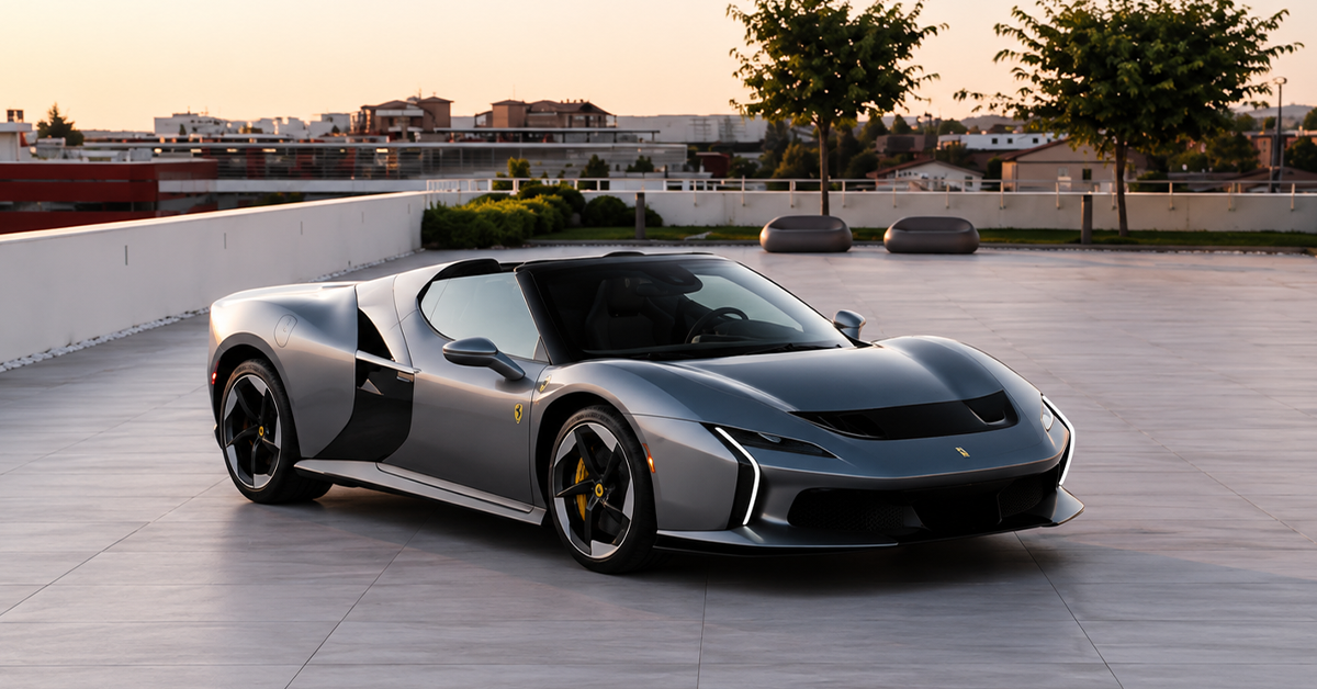 Ferrari HC25 side profile gloss black band Moonlight Grey 2026