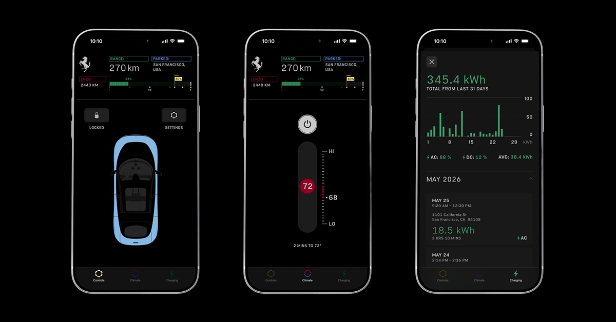 Ferrari Luce connected app interface 2026